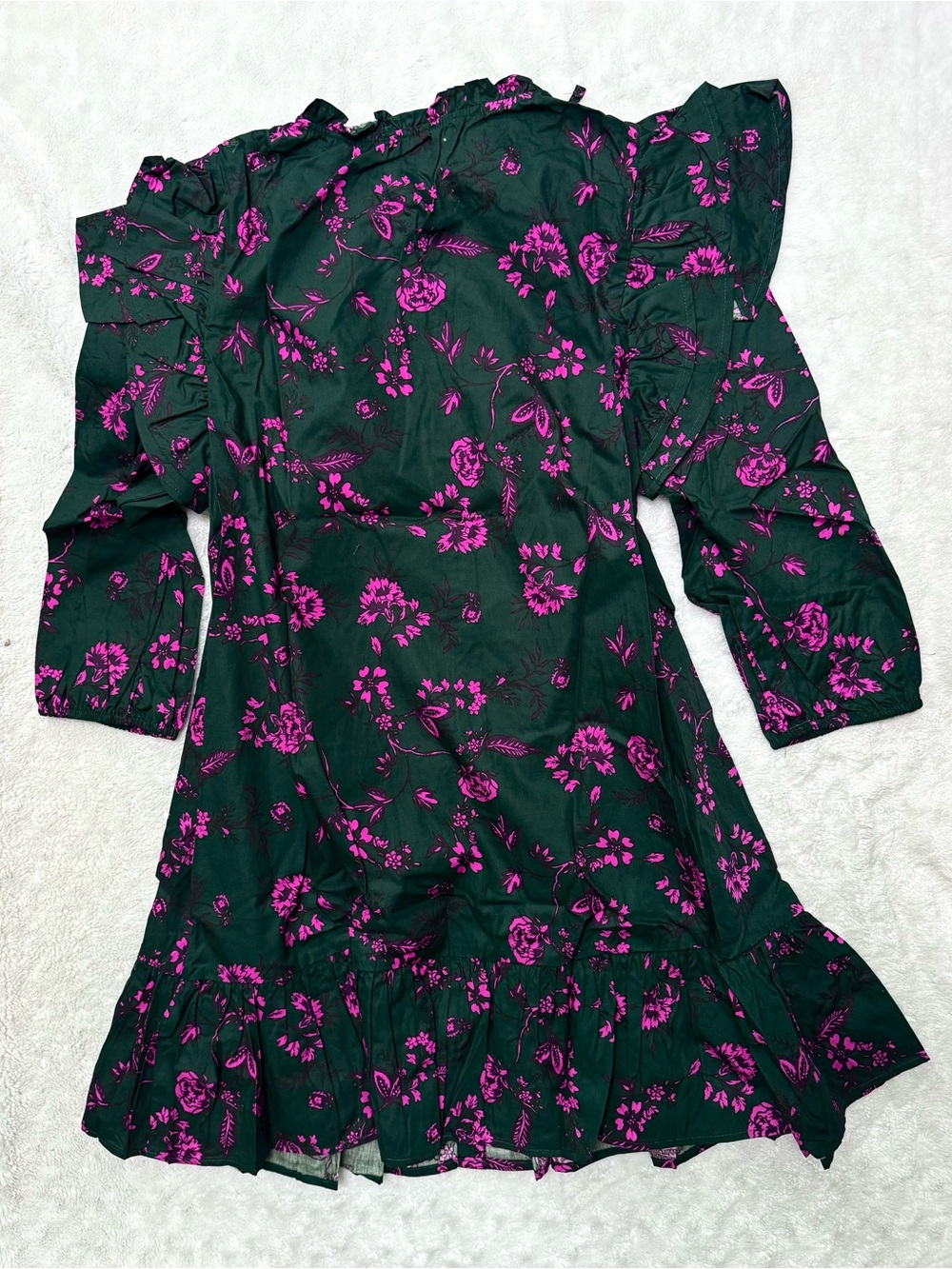NWT- SUGARLIPS Close To You Sammy Ruffle Drop Waist Green Floral Mini Dress - Picture 7 of 15